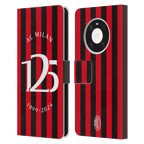 AC Milan 125th Anniversary Red And Black Stripes Leather Book Wallet Case Cover For Huawei Mate 40 Pro 5G