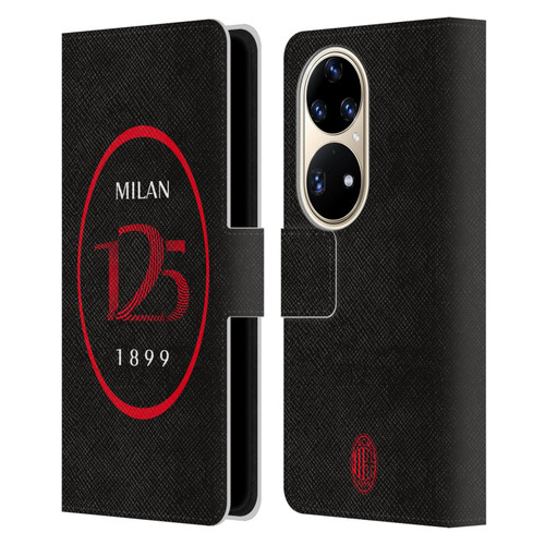 AC Milan 125th Anniversary Black Logo Leather Book Wallet Case Cover For Huawei P50 Pro