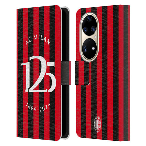AC Milan 125th Anniversary Red And Black Stripes Leather Book Wallet Case Cover For Huawei P50 Pro