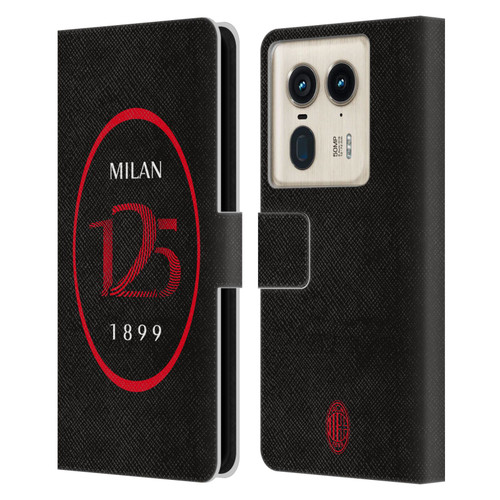 AC Milan 125th Anniversary Black Logo Leather Book Wallet Case Cover For Motorola Edge 50 Ultra/X50 Ultra