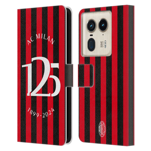 AC Milan 125th Anniversary Red And Black Stripes Leather Book Wallet Case Cover For Motorola Edge 50 Ultra/X50 Ultra