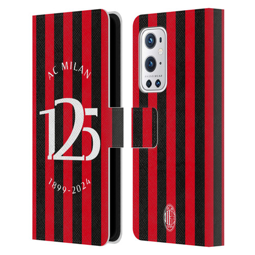AC Milan 125th Anniversary Red And Black Stripes Leather Book Wallet Case Cover For OnePlus 9 Pro