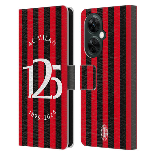 AC Milan 125th Anniversary Red And Black Stripes Leather Book Wallet Case Cover For OnePlus Nord CE 3 Lite 5G