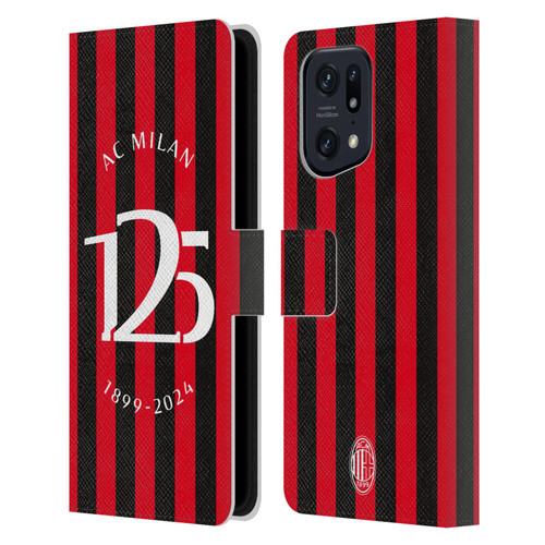 AC Milan 125th Anniversary Red And Black Stripes Leather Book Wallet Case Cover For OPPO Find X5 Pro