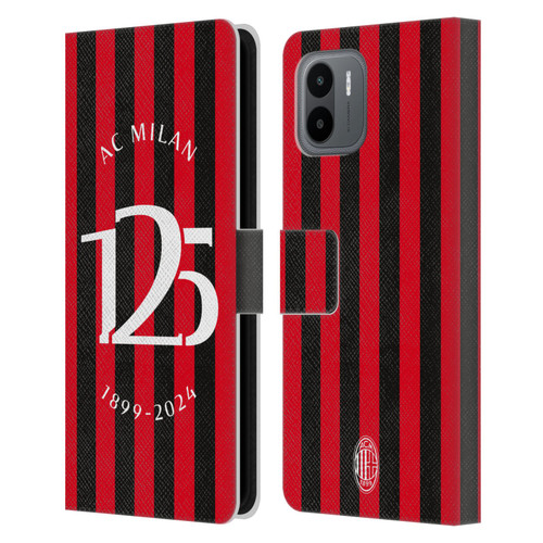 AC Milan 125th Anniversary Red And Black Stripes Leather Book Wallet Case Cover For Xiaomi Redmi A2