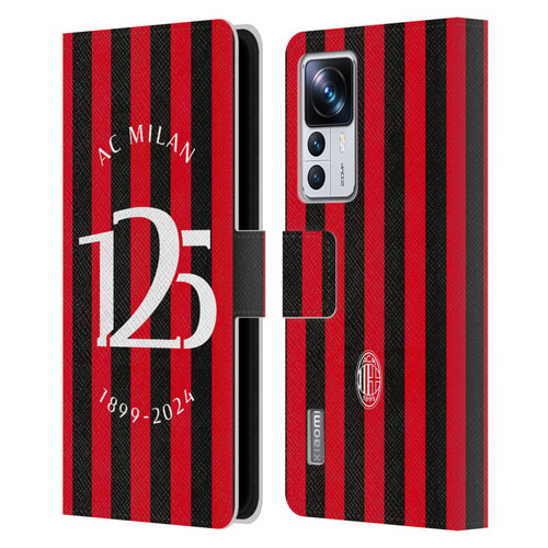AC Milan 125th Anniversary Red And Black Stripes Leather Book Wallet Case Cover For Xiaomi 12T Pro