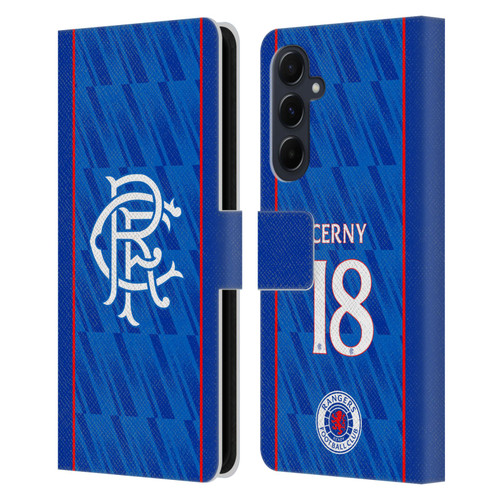 Rangers FC 2024/25 Players Home Kit Cerný Leather Book Wallet Case Cover For Samsung Galaxy A55 5G