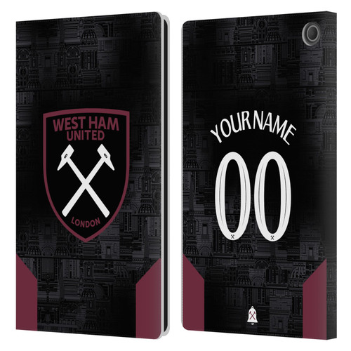 Custom Customised Personalised West Ham United FC 2024/25 Kit Away Leather Book Wallet Case Cover For Amazon Fire Max 11 2023