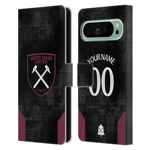 Custom Customised Personalised West Ham United FC 2024/25 Kit Away Leather Book Wallet Case Cover For Google Pixel 9 Pro XL