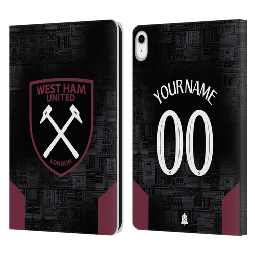Custom Customised Personalised West Ham United FC 2024/25 Kit Away Leather Book Wallet Case Cover For Apple iPad 10.9 2022/2025