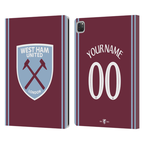 Custom Customised Personalised West Ham United FC 2024/25 Kit Home Leather Book Wallet Case Cover For Apple iPad Pro 12.9 2020/2021/2022