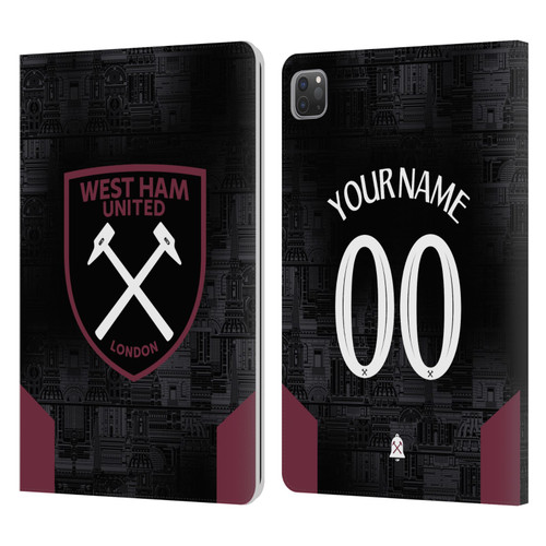 Custom Customised Personalised West Ham United FC 2024/25 Kit Away Leather Book Wallet Case Cover For Apple iPad Pro 11 2020 / 2021 / 2022