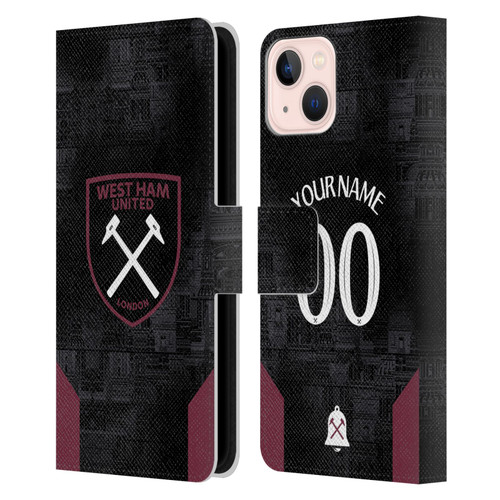 Custom Customised Personalised West Ham United FC 2024/25 Kit Away Leather Book Wallet Case Cover For Apple iPhone 13