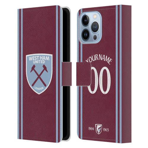 Custom Customised Personalised West Ham United FC 2024/25 Kit Home Leather Book Wallet Case Cover For Apple iPhone 13 Pro Max
