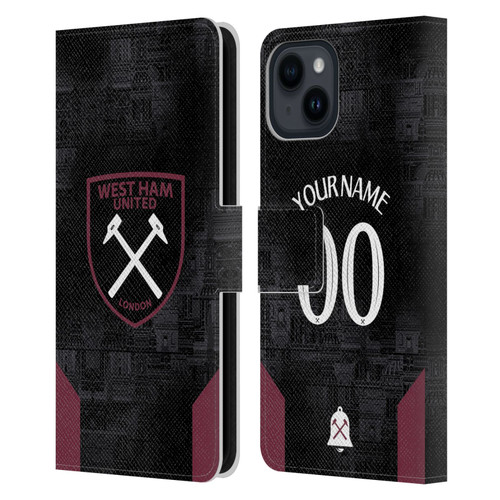Custom Customised Personalised West Ham United FC 2024/25 Kit Away Leather Book Wallet Case Cover For Apple iPhone 15 Custom Customised Personalised West Ham United FC 2024/25 Kit Away Leather Book Wallet Case Cover For Apple iPhone 15