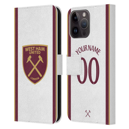 Custom Customised Personalised West Ham United FC 2024/25 Kit Third Leather Book Wallet Case Cover For Apple iPhone 15 Pro Max