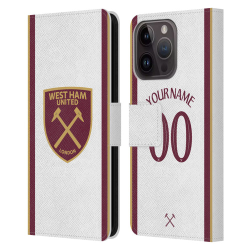 Custom Customised Personalised West Ham United FC 2024/25 Kit Third Leather Book Wallet Case Cover For Apple iPhone 15 Pro