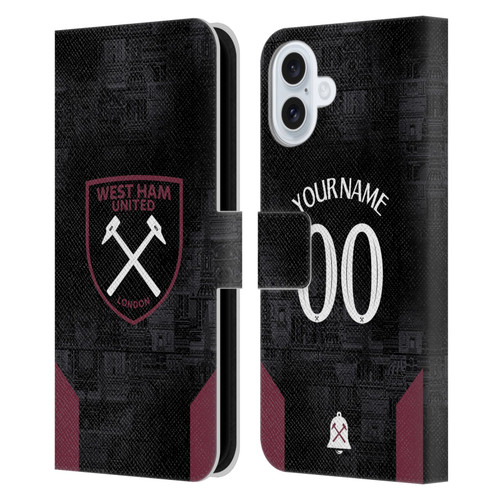 Custom Customised Personalised West Ham United FC 2024/25 Kit Away Leather Book Wallet Case Cover For Apple iPhone 16 Plus