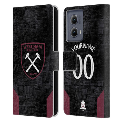 Custom Customised Personalised West Ham United FC 2024/25 Kit Away Leather Book Wallet Case Cover For Motorola Edge (2024)