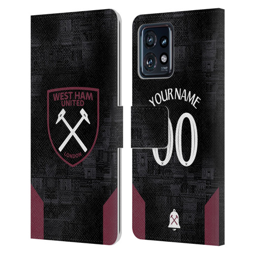 Custom Customised Personalised West Ham United FC 2024/25 Kit Away Leather Book Wallet Case Cover For Motorola Moto Edge 40 Pro/Plus 2023