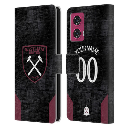 Custom Customised Personalised West Ham United FC 2024/25 Kit Away Leather Book Wallet Case Cover For Motorola Edge 50 Fusion