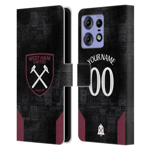 Custom Customised Personalised West Ham United FC 2024/25 Kit Away Leather Book Wallet Case Cover For Motorola Edge 50 Pro