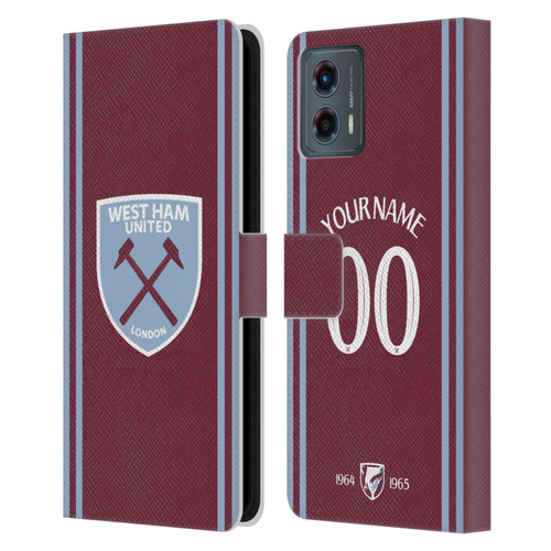 Custom Customised Personalised West Ham United FC 2024/25 Kit Home Leather Book Wallet Case Cover For Motorola Moto G (2023)