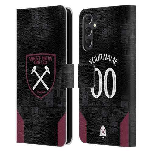 Custom Customised Personalised West Ham United FC 2024/25 Kit Away Leather Book Wallet Case Cover For Samsung Galaxy A24 4G / M34 5G