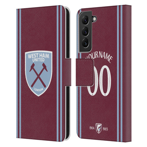 Custom Customised Personalised West Ham United FC 2024/25 Kit Home Leather Book Wallet Case Cover For Samsung Galaxy S22+ 5G