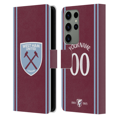 Custom Customised Personalised West Ham United FC 2024/25 Kit Home Leather Book Wallet Case Cover For Samsung Galaxy S23 Ultra 5G