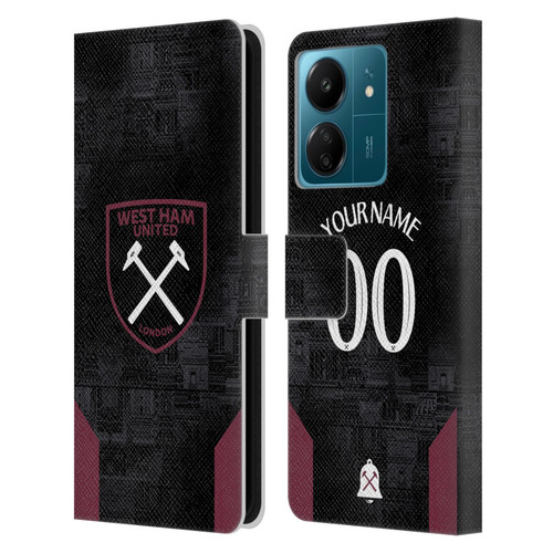 Custom Customised Personalised West Ham United FC 2024/25 Kit Away Leather Book Wallet Case Cover For Xiaomi Redmi 13C 4G