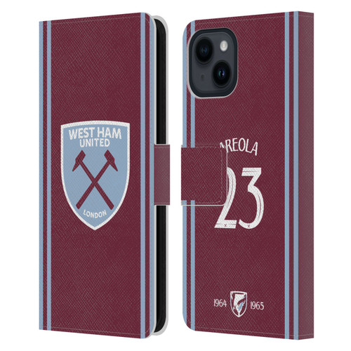 West Ham United FC 2024/25 Players Home Kit Alphonse Areola Leather Book Wallet Case Cover For Apple iPhone 15