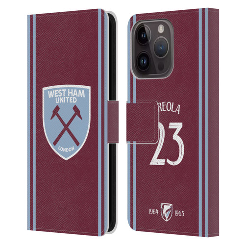 West Ham United FC 2024/25 Players Home Kit Alphonse Areola Leather Book Wallet Case Cover For Apple iPhone 15 Pro