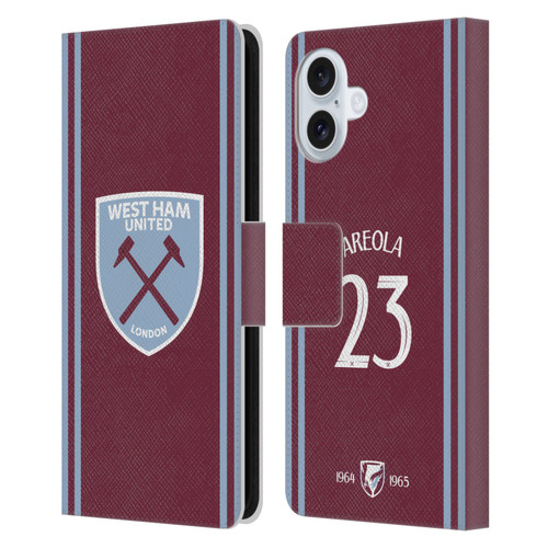 West Ham United FC 2024/25 Players Home Kit Alphonse Areola Leather Book Wallet Case Cover For Apple iPhone 16 Plus