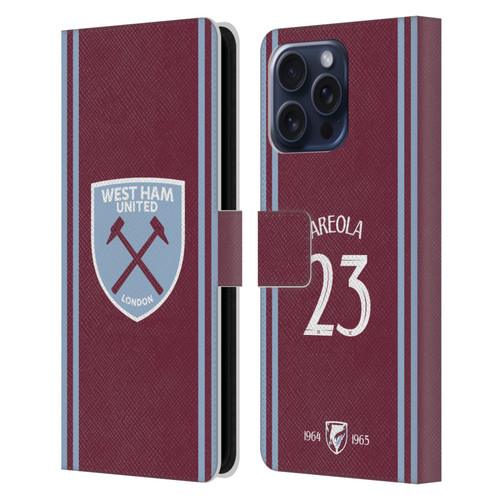 West Ham United FC 2024/25 Players Home Kit Alphonse Areola Leather Book Wallet Case Cover For Apple iPhone 16 Pro Max