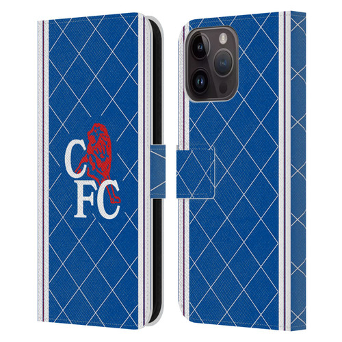 Chelsea Football Club Retro Kit and Stadium 1988 Home Leather Book Wallet Case Cover For Apple iPhone 15 Pro Max