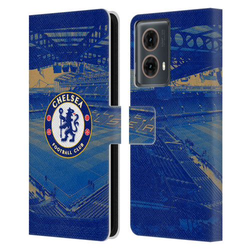 Chelsea Football Club Retro Kit and Stadium Stamford Bridge Leather Book Wallet Case Cover For Motorola Moto G85
