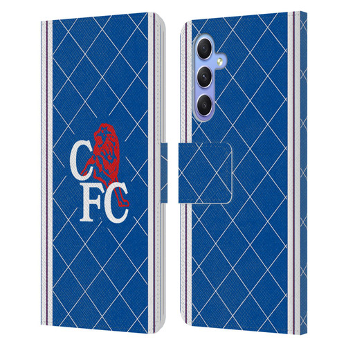 Chelsea Football Club Retro Kit and Stadium 1988 Home Leather Book Wallet Case Cover For Samsung Galaxy A34 5G Chelsea Football Club Retro Kit and Stadium 1988 Home Leather Book Wallet Case Cover For Samsung Galaxy A34 5G