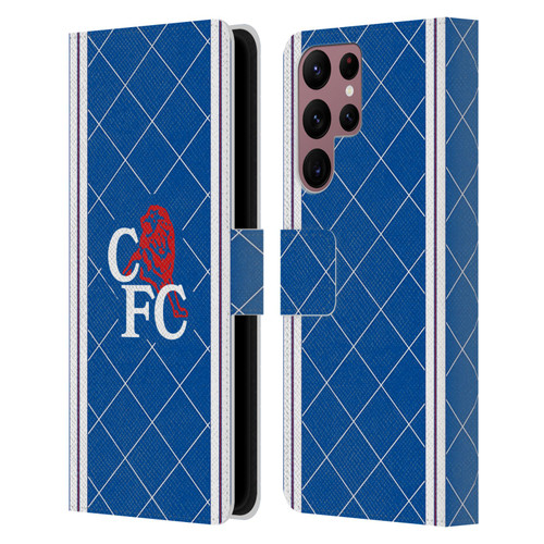 Chelsea Football Club Retro Kit and Stadium 1988 Home Leather Book Wallet Case Cover For Samsung Galaxy S22 Ultra 5G