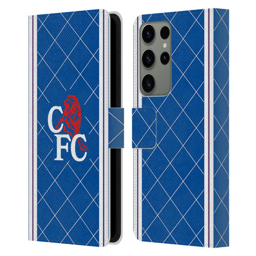 Chelsea Football Club Retro Kit and Stadium 1988 Home Leather Book Wallet Case Cover For Samsung Galaxy S23 Ultra 5G