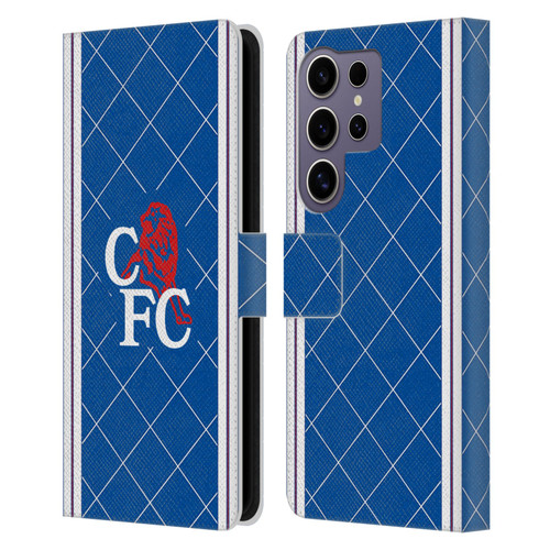 Chelsea Football Club Retro Kit and Stadium 1988 Home Leather Book Wallet Case Cover For Samsung Galaxy S25 Ultra