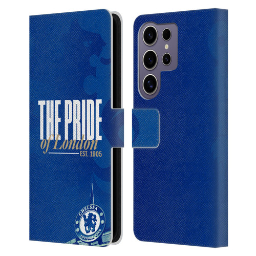 Chelsea Football Club Retro Kit and Stadium Pride Of London Leather Book Wallet Case Cover For Samsung Galaxy S25 Ultra