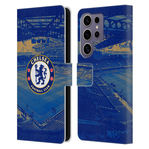 Chelsea Football Club Retro Kit and Stadium Stamford Bridge Leather Book Wallet Case Cover For Samsung Galaxy S25 Ultra