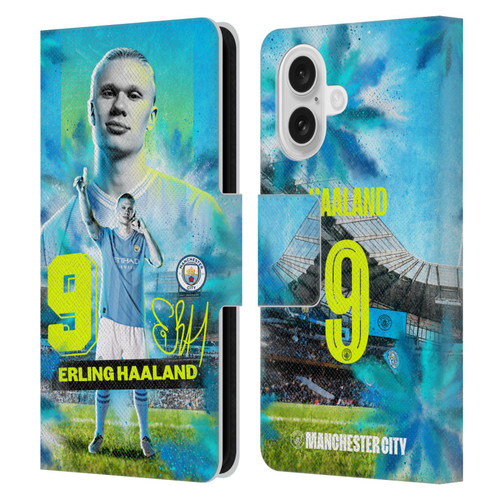 Manchester City Man City FC 2023/24 First Team Erling Haaland Leather Book Wallet Case Cover For Apple iPhone 16