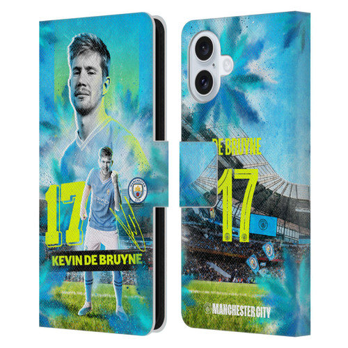 Manchester City Man City FC 2023/24 First Team Kevin De Bruyne Leather Book Wallet Case Cover For Apple iPhone 16 Plus