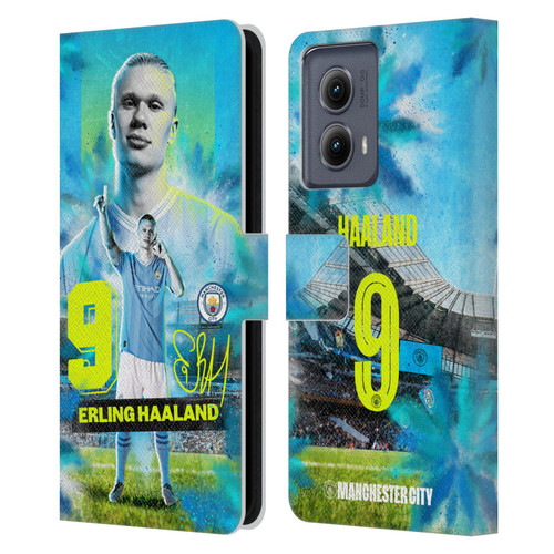 Manchester City Man City FC 2023/24 First Team Erling Haaland Leather Book Wallet Case Cover For Motorola Edge (2024)