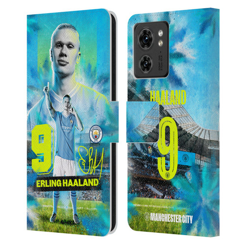 Manchester City Man City FC 2023/24 First Team Erling Haaland Leather Book Wallet Case Cover For Motorola Moto Edge 40/Edge (2023)