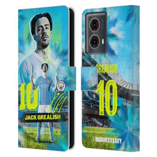 Manchester City Man City FC 2023/24 First Team Jack Grealish Leather Book Wallet Case Cover For Motorola Moto G85