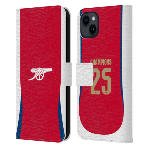 Arsenal FC 2025 Women's Champions Home Leather Book Wallet Case Cover For Apple iPhone 15 Plus