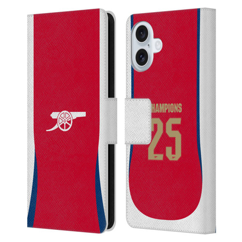 Arsenal FC 2025 Women's Champions Home Leather Book Wallet Case Cover For Apple iPhone 16 Plus
